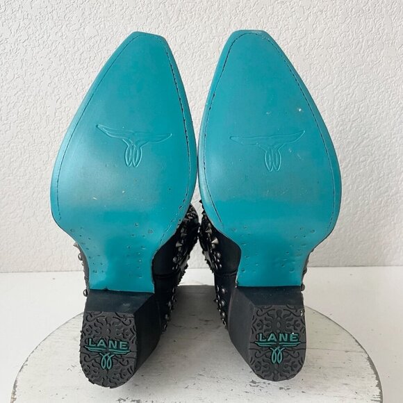 Lane DOLLY Womens Cowboy Bootie 9.5 Black Leather Western Cowgirl Short Boots - Picture 9 of 12